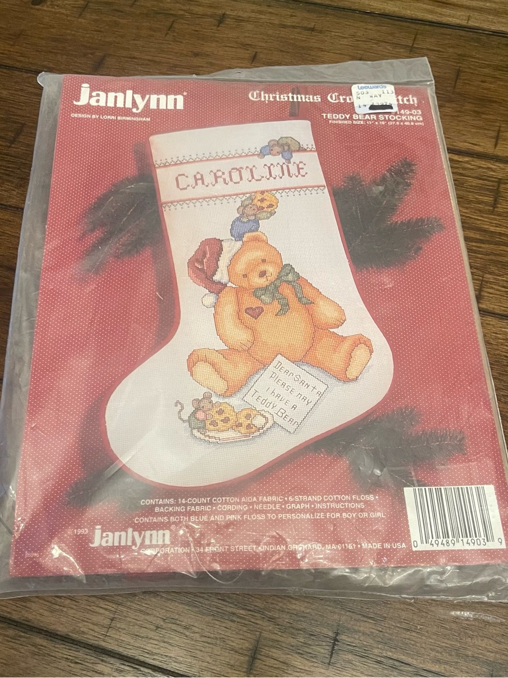 Teddy Bear Christmas Stocking Cross Stitch Kit - Cream and Red